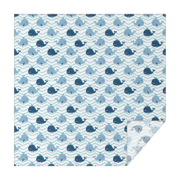 70x70 Inch Square Tablecloth, Thick & Durable, Washable, Fits Square or Round Table, Party, Wedding, Buffet,Whale Chevron Blue White Pattern