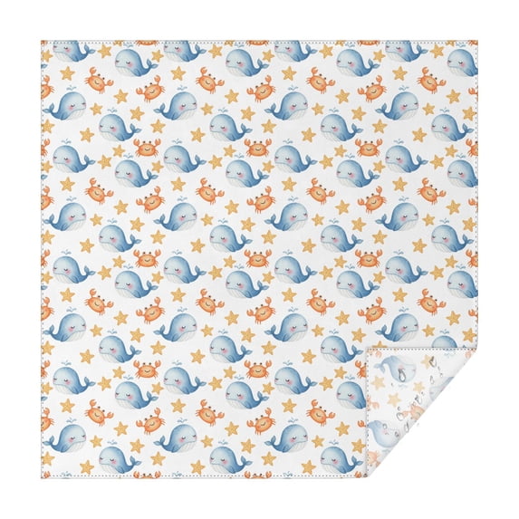 70x70 Inch Square Tablecloth, Thick & Durable, Washable, Fits Square or Round Table, Party, Wedding, Buffet,Whale Crab Starfish White Pattern