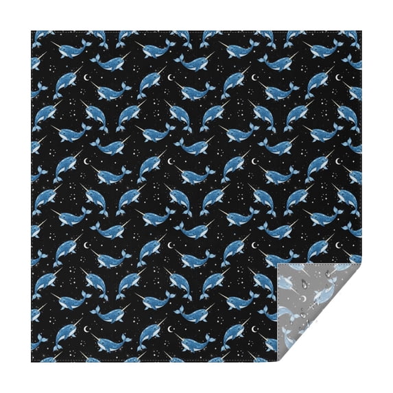 70x70 Inch Square Tablecloth, Thick & Durable, Washable, Fits Square or Round Table, Party, Wedding, Buffet,Whale Narwhal Constellation Black Pattern