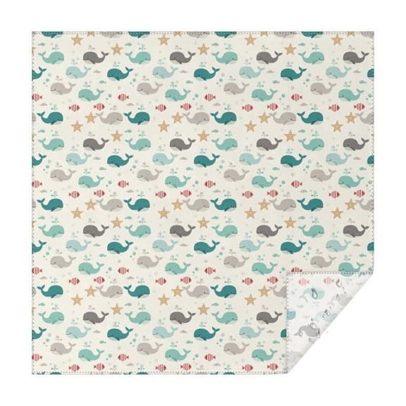 70x70 Inch Square Tablecloth, Thick & Durable, Washable, Fits Square or Round Table, Party, Wedding, Buffet,Whale Starfish Fish Beige Pattern