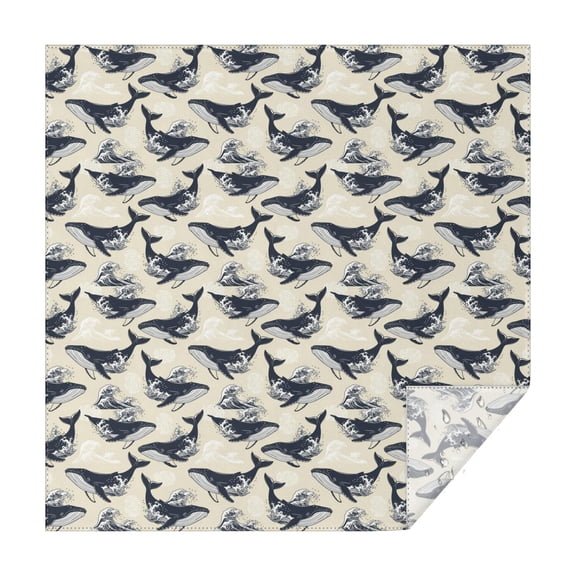 70x70 Inch Square Tablecloth, Thick & Durable, Washable, Fits Square or Round Table, Party, Wedding, Buffet,Whale Wave Vintage Beige Pattern