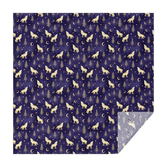70x70 Inch Square Tablecloth, Thick & Durable, Washable, Fits Square or Round Table, Party, Wedding, Buffet,Wolf Celestial Forest Dark Blue Pattern