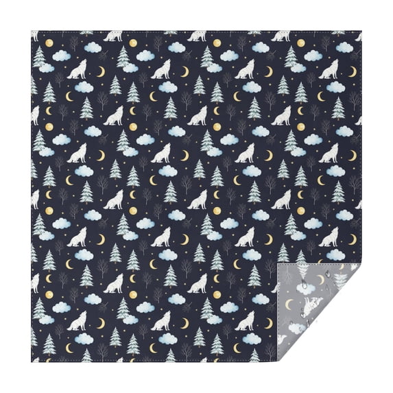 70x70 Inch Square Tablecloth, Thick & Durable, Washable, Fits Square or Round Table, Party, Wedding, Buffet,Wolf Night Sky Forest Dark Blue Pattern