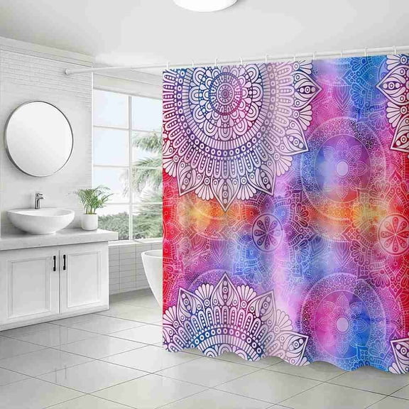 70x70 inch Colorful Watercolor Mandala Shower Curtain, Waterproof Polyester Fabric with Hooks for Bathroom Decor