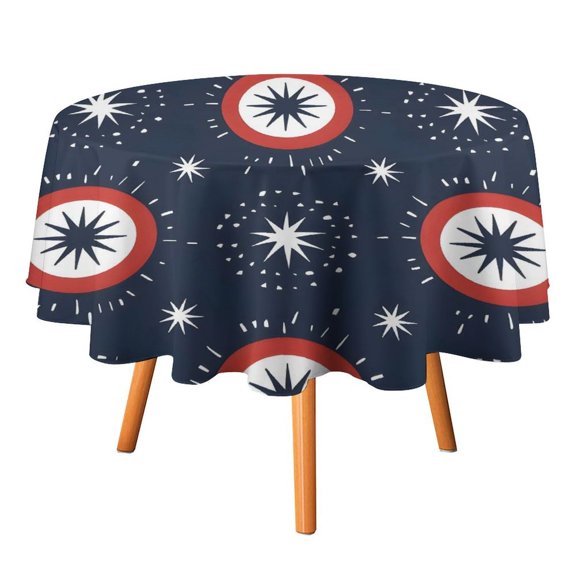 70x70in Round Tablecloth Car Line Straight And Dense Wireless Head Gap Durable Easy To Clean For Picnic Living Room Dining Room Independence Day Theme Star (4)