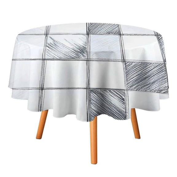 70x70in Round Tablecloth Car Line Straight And Dense Wireless Head Gap Durable Easy To Clean For Picnic Living Room Dining Room Silver Checked Hand-drawn Sketch_3