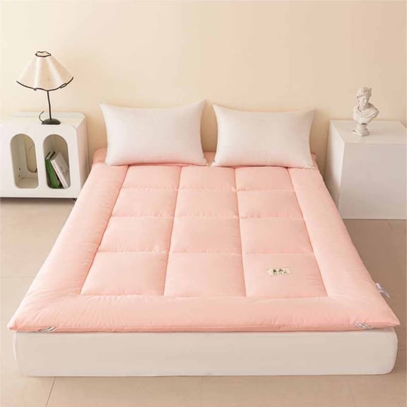 70x80x1.18in Fiber Mattress Student Bed Thick Soft Padded Foldable Mattress for Bedroom Dormitory Guest Room Relax Rest Sleep Comfort Breathable Humidity Wicking Easy Storage Portable Use Pink