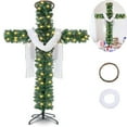 thumbnail image 1 of 71.1 Inch Christmas Cross Tree Pre-Lit Artificial Pine Christmas Cross with Light String, White Scarf and Wooden Rattan Ring Christmas Decoration Jesus Christ Catholic Cross for Outdoor Home Decor, 1 of 7