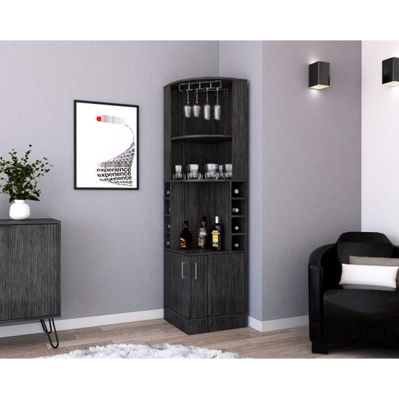 71.10 in. High Corner Bar Cabinet with Glass Holder / Functional for Home Entertaining