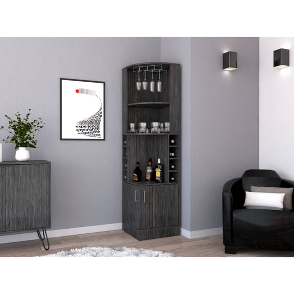 71.10 in Tall Corner Bar Cabinet with 2 Shelves 1 Glass Holder and 8 Exterior Bottle Racks for Home Use