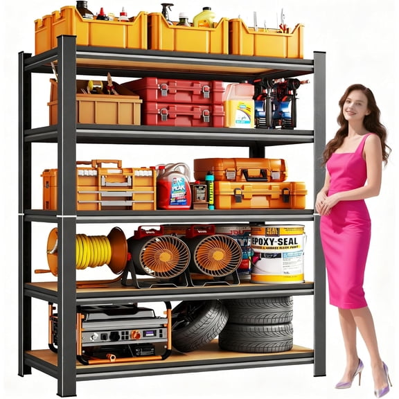71.2''H Garage Shelving, 3500LBS Heavy Duty Shelvings, Adjustable Garag Storage Shelves, 5 Tier Metal Shelving Unit Wood Storage System Utility Storage Rack for , Warehouse, Basement