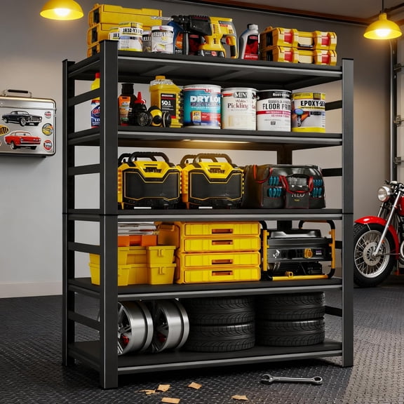 71.2''H Garage Shelving Heavy Duty 5-Tier Adjustable Storage Shelves Unit,3000 LBS Metal Utility Rack Shelf for Industries, Warehouses, Basement,Black (71.2''H x 35.4''W x 15.7''D)