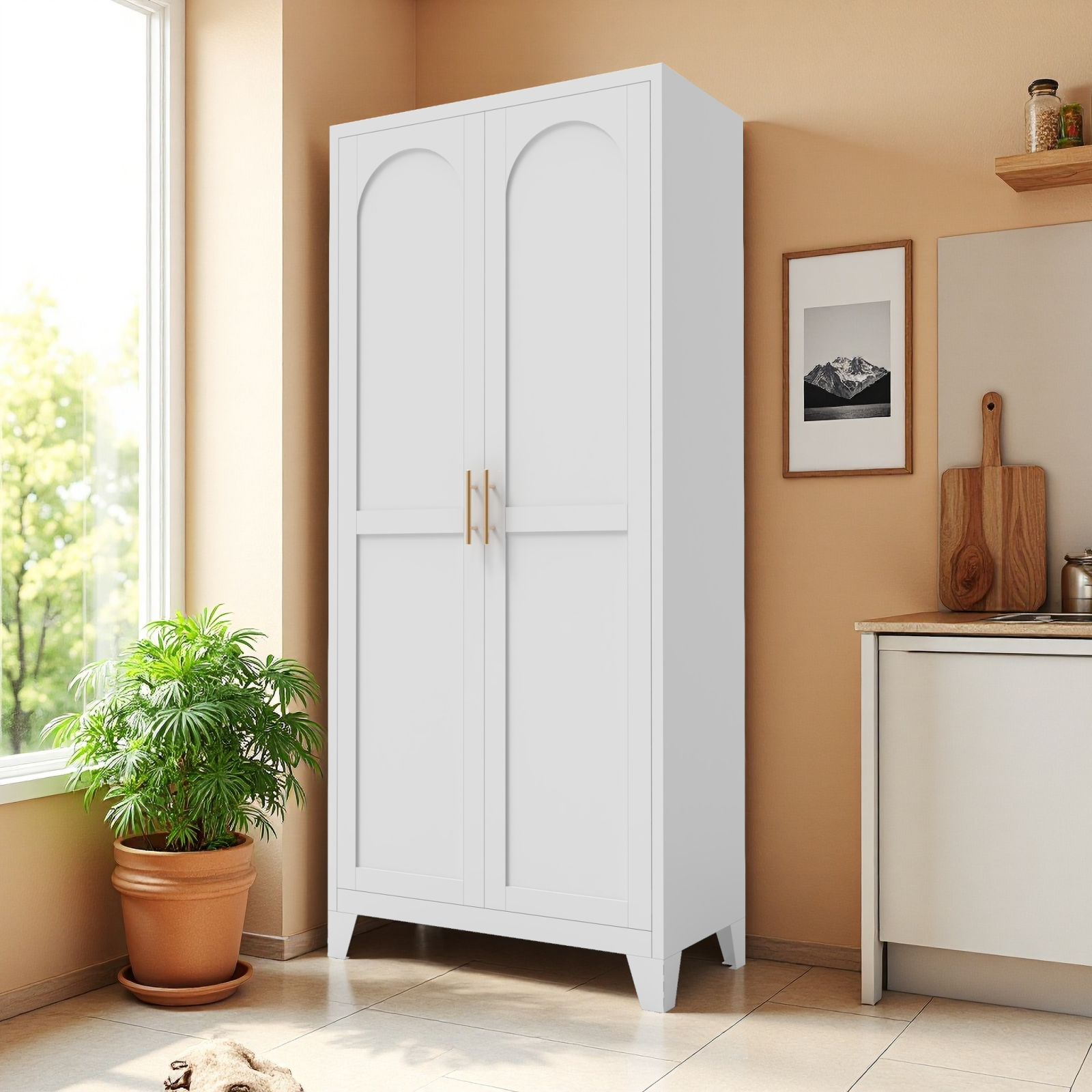 71'' 2 Shapely Doors Cabinet, Kitchen Pantry Storage Cabinets with ...