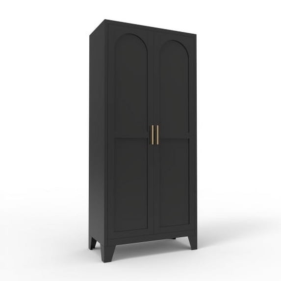 71'' 2 Shapely Doors Cabinet, Metal Storage Cabinet with Doors and Adjustable Shelves, for Bedroom, Living Room, Kitchen(Black)