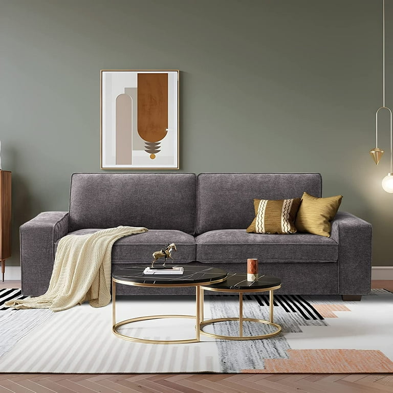 MAEVIS 71.25 Dark Grey Modern Chenille Sofa for Living Room Deep Seat with Square Armrest and Removable Cushion Walmart