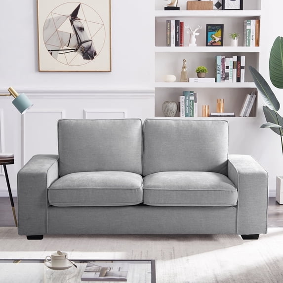 71.25" Modern Loveseat Sofa with Solid Wood Frame, Living Room Chair, Chenille Couches for Small Spaces, Removable Back Cushion and Easy, Tool-Free Assembly (Light Grey)
