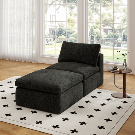 71.2X42.3" Boneless Sectional Couch, Chenille Cloud Sofa, Modular Memory Foam Couch,No Assembly Required, Grey