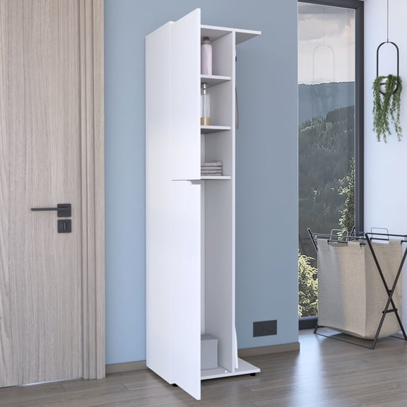 71.3" High White Broom Storage Cupboard With 4 Shelves, And Mop Holder, High Chipboard Shown H Locker Categorized