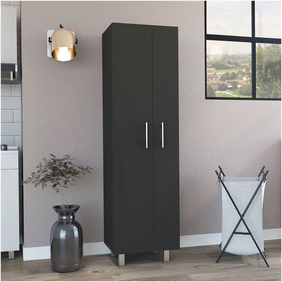 71.3 Inch Double Door Cleaning Supply Cabinet with 5 Adjustable Shelves, Multicolor Freestanding Utility Storage Organizer for Kitchen, Laundry Room or Pantry