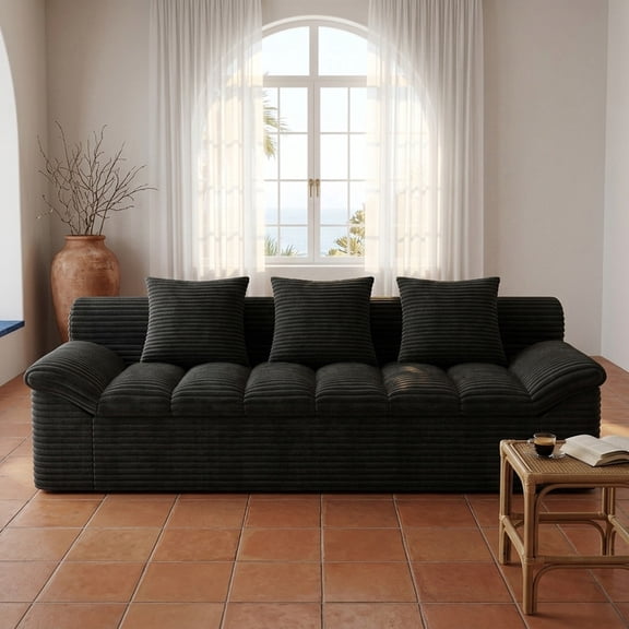 71" 3-Seater Corduroy Sofa, Deep Seat Modular Couch, Black