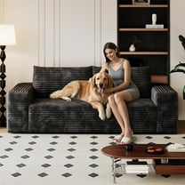 71" 3-Seater Love Seat Sofa,Gifts for Women Men,No Assembly Required,Plush Corduroy Loveseat Boneless Couch with High Cushion Backrest and Wider Armrest for Living Room Apartment Bedroom,Black