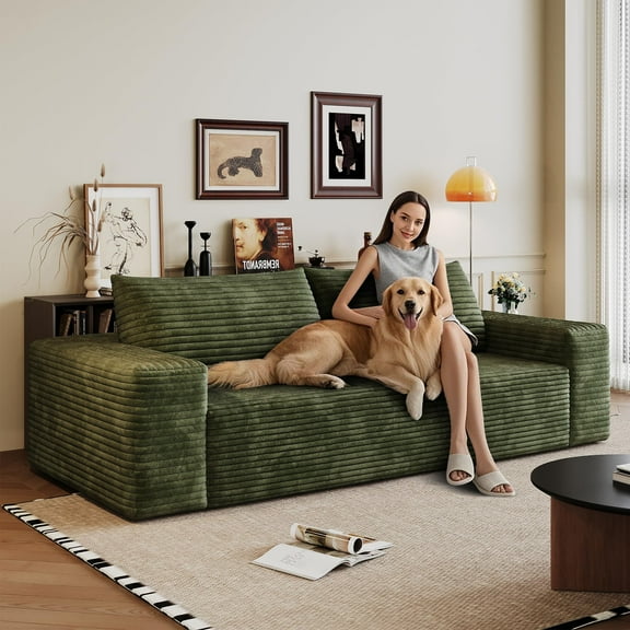 71" 3-Seater Love Seat Sofa,Gifts for Women Men,No Assembly Required,Plush Corduroy Loveseat Boneless Couch with High Cushion Backrest and Wider Armrest for Living Room Apartment Bedroom,Green