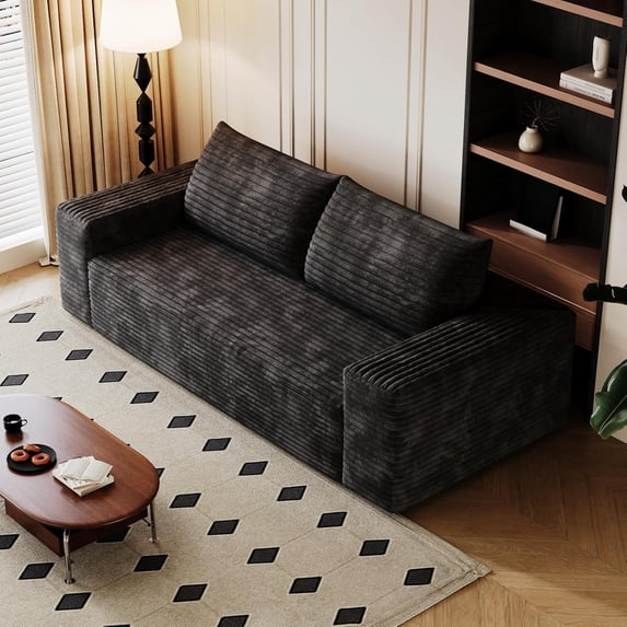 71" 3 Seater Sofa, Comfy Deep Seat Couches with Memory Foam Cloud Chair with Pillows, Modern Small with Couch Corduroy Fabric for Living Room, Bedroom, Apartment, Home Office, No Assembly, Black