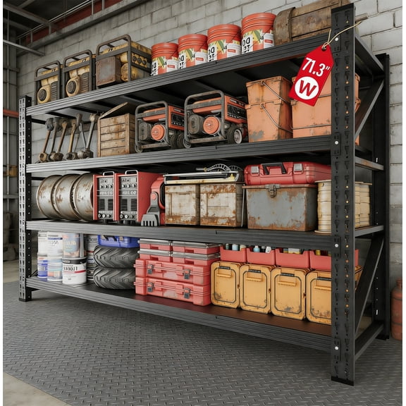 71.3"Wide Heavy Duty Garage Shelving Units,5000 LBS Deep Storage Shelves, Black Metal Garage Shelves,Steel Shelf, Large Storage Rack, Industrial Shelving for Shop,Warehouse,Basement,71.3" Wx24"Dx70"H