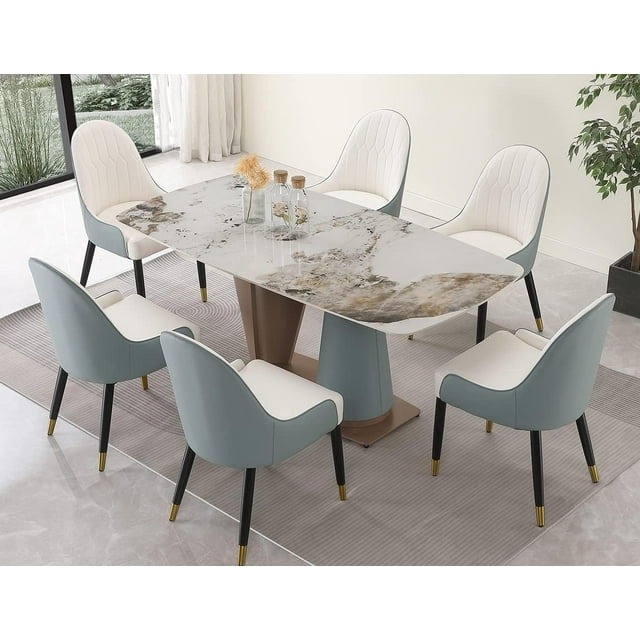 71" Modern Marble Dining Table Set Engineered Stone Pandora Dining
