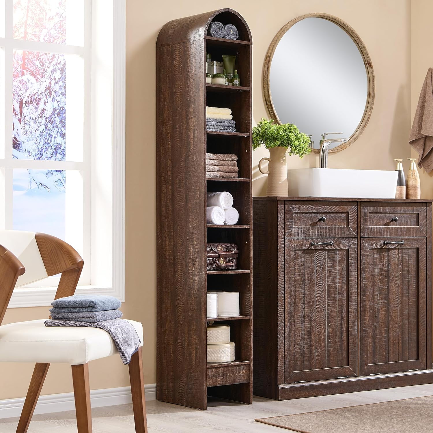 71" Tall Arched Bathroom Storage Cabinet 7-Tier Modern Farmhouse ...