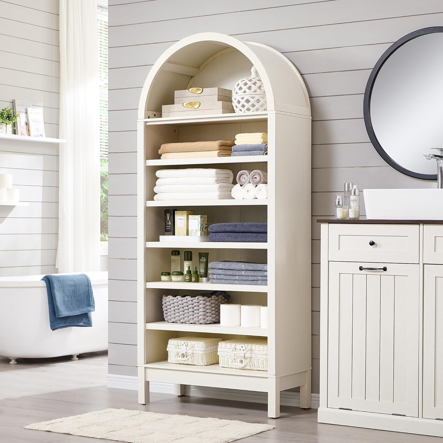 71" Tall Arched Bathroom Storage Cabinet 7-Tier Farmhouse Storage ...