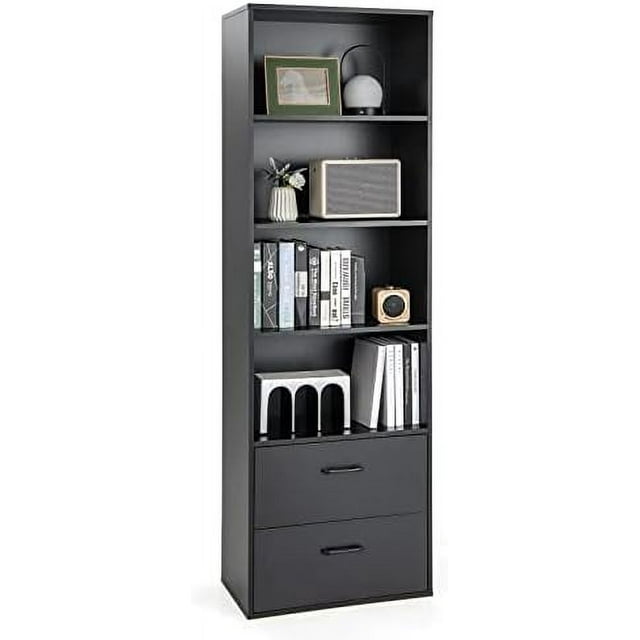 71" Tall Bookcase with Doors Modern 4Tier White Bookshelf with Anti