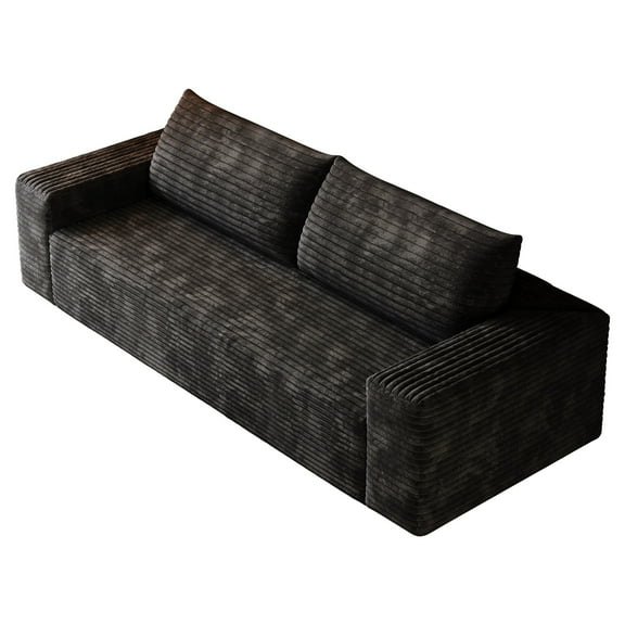 71" 3Setaser Sofa, Corduroy Fabric, Deep Seat Couches, Comfy Loveseat Sofa, No Assembly, 1 Pcs for Living Room, Bedroom,Conference Room, Apartment (Black)