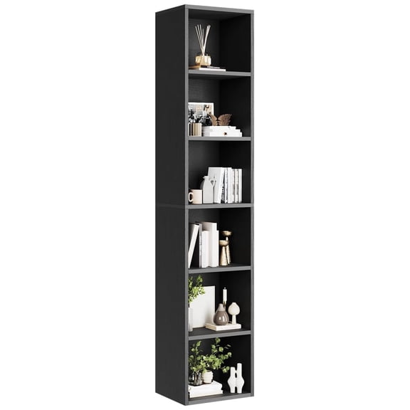 71.5" Tall Narrow Bookshelf, 6-Tier Cube , Modern Corner Bookshelf with Storage Space, Storage Cabinet for Home Office (Black 1 Pack, 6-Tier)
