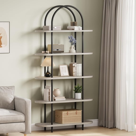 71" 5-Tier Metal Collapsible Bookshelf, Portable Freestanding Bookcase, Tall Storage Organizer Display Rack for Home Office, Living Room, Grey