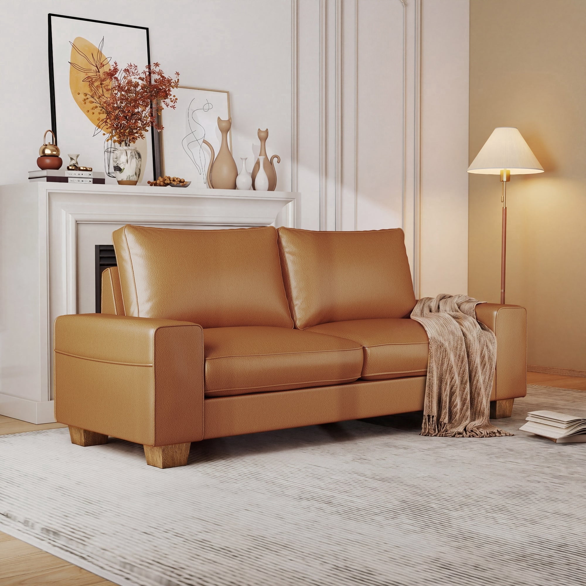 Poshby 71.25''W Faux Leather Loveseat 2 Seater Couch Sofa with Side ...