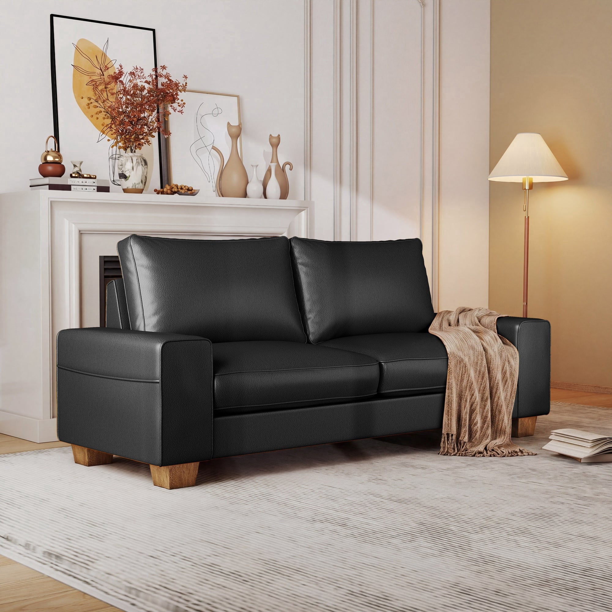 Poshby 71.25''W Faux Leather Loveseat 2 Seater Couch Sofa with Side ...
