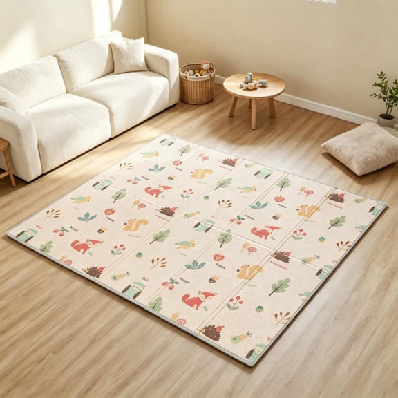 71*59 " Reversible Play Mat with XPE Foam, Foldable Toddler Floor Mat with Animals & Alphabet, Water-Resistant Playmat for Crawling