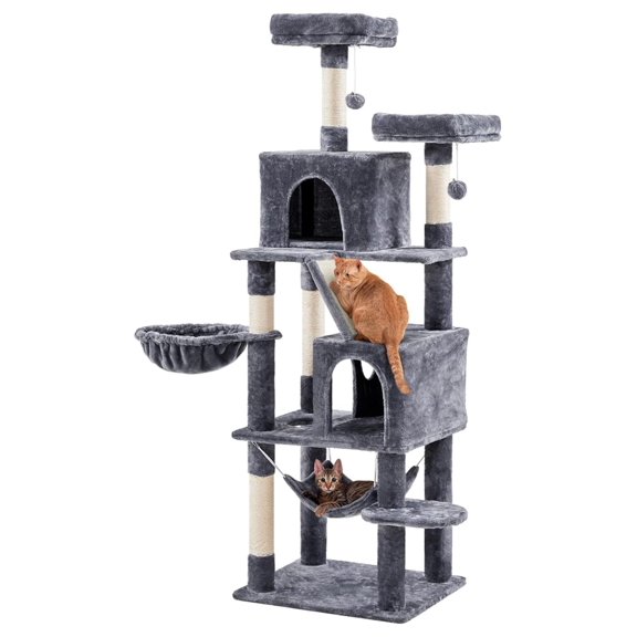 71.5in Cat Tower for Indoor Cats, Multi-Level Activity Center with 2 Condos, Scratching Posts, Perches, Hammock - Dark Gray