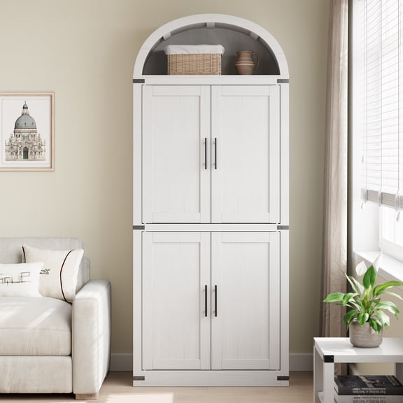 71.6" Tall Arched Pantry Cabinet with Doors, Farmhouse Kitchen Storage Cabinet with 5 Shelves, Bookshelf for Dining Room, Living Room