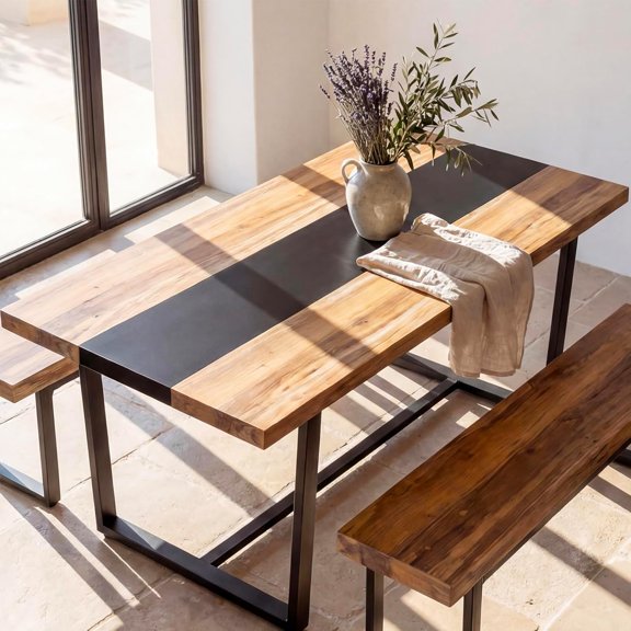 71" 6ft Large Dinner Table for 6 8 Seat Dining Room Table, Rectangular Farmhouse Modern Kitchen Long Black & Brown Industrial Conference (Brown)