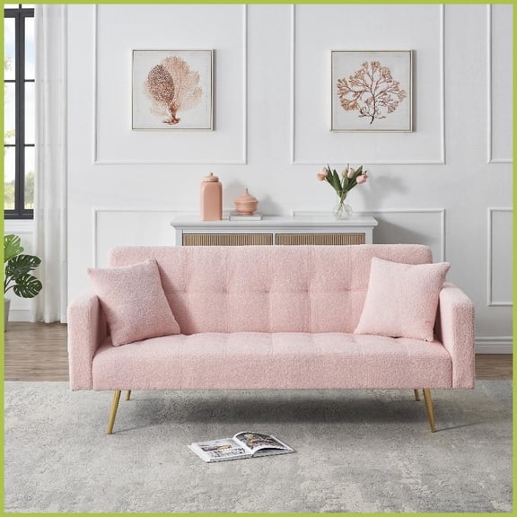 71.7-Inch Teddy Fleece 3-Seat Sofa Bed with 2 Pillows  Ideal for Living Room & Bedroom