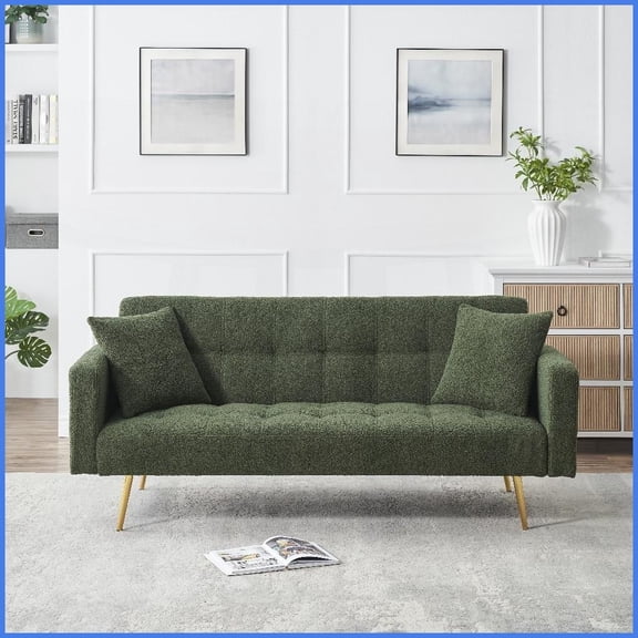 71.7-Inch Teddy Fleece 3-Seat Sofa Bed with 2 Pillows  Modern Comfort for Living Room