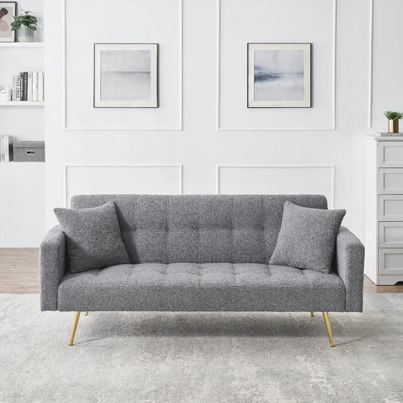 Modern Grey Teddy Fleece 71.7-inch Sofa Bed with Throw Pillows