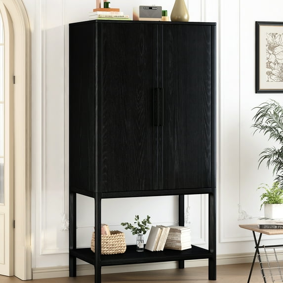 71.8" Tall Cabinet With Oak Veneer - Ideal For Living Area, Hallway, Entryway Adjustable Middle Shelf & Sleek Handles Sophisticated Storage For Room, Foyer, Study 71.8-inch Height