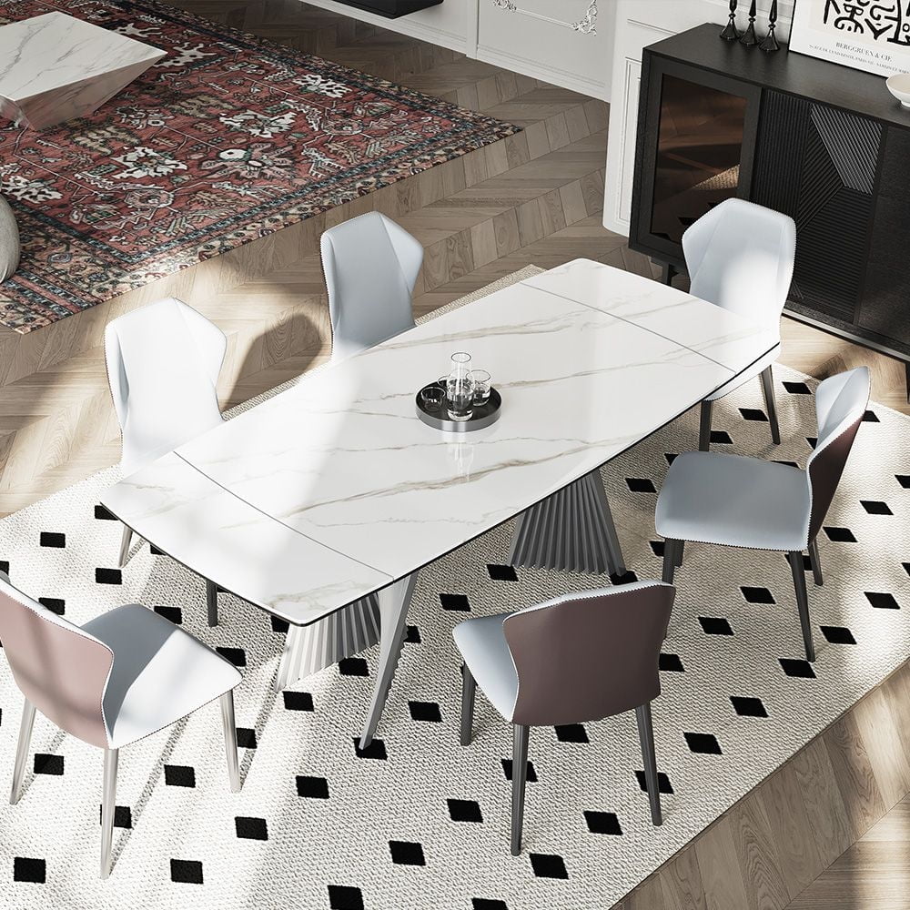 POVISON-71”-94.5”Modern Extendable Kitchen Dining Table for 8-10, White ...
