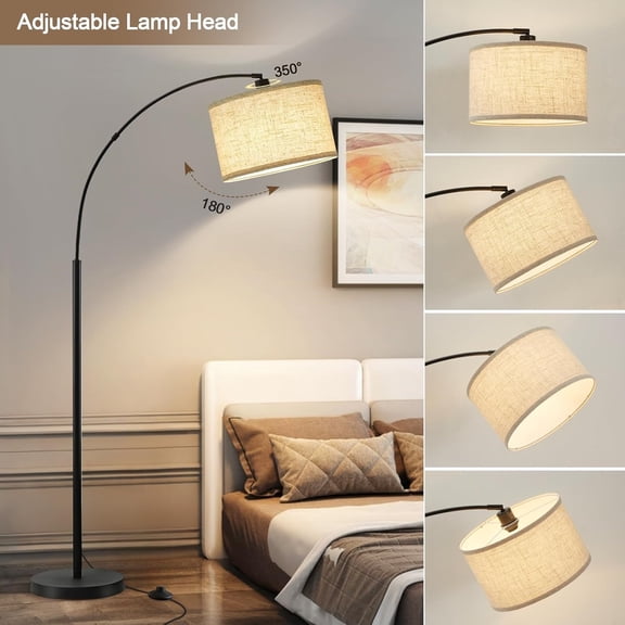 71" Arc Floor Lamps for Living Room, Standing Lamp with Adjustable Head, Tall Pole Lamp with Foot Switch, Arched Reading Light for Bedroom, Office, 9W Adjustable Color Temperatures Bulb Included