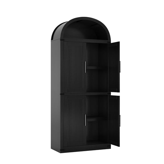 71" Arched Bookcase Cabinet – Wood Door, Antique White, Modern Farmhouse Freestanding Wooden Storage with Anti-Tipping Device