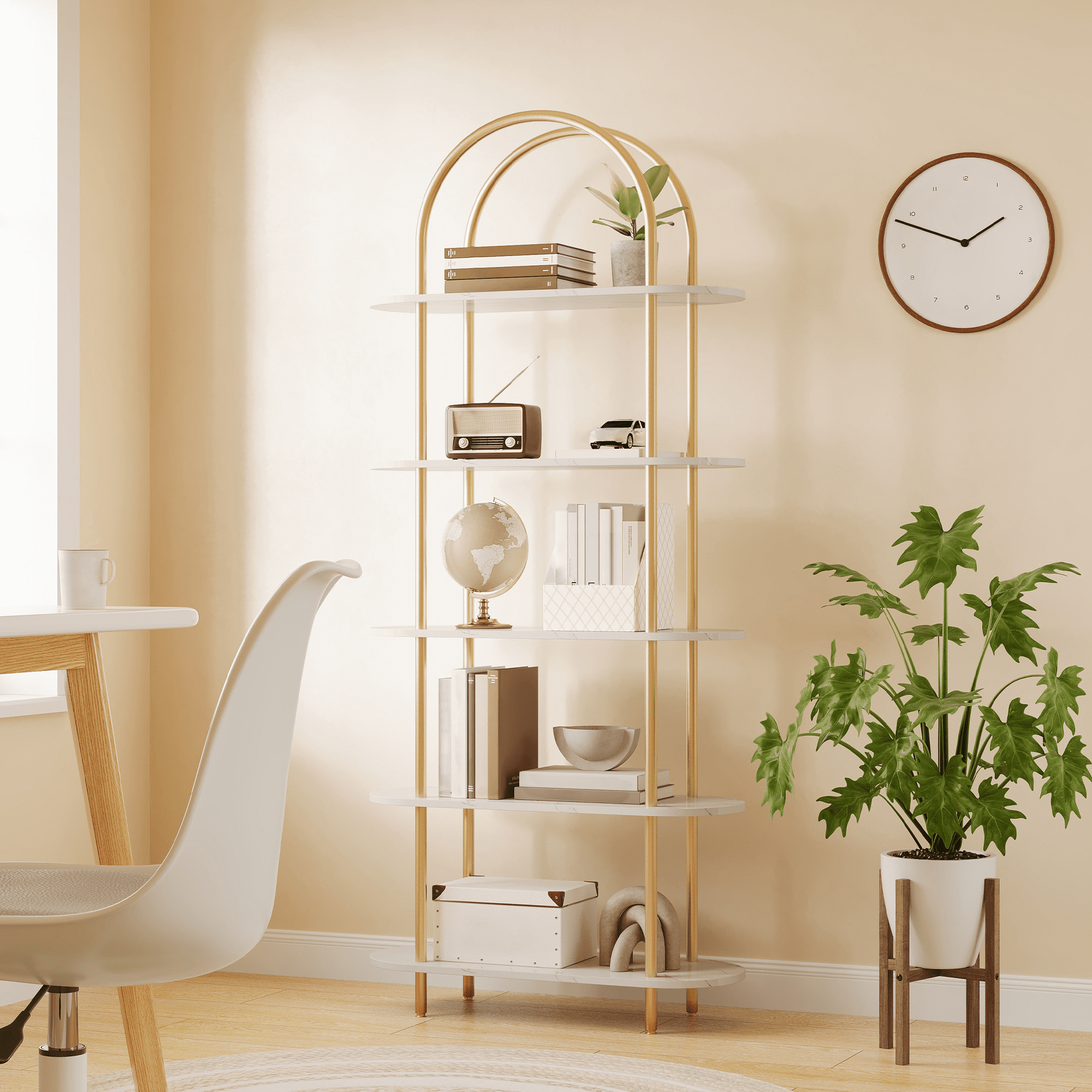 SUNNYFURN 71" Arched Bookshelf, 2-Pack 5-Tier Open Bookcase With Metal Frame – Modern Storage For Living Room, Bedroom, Office