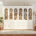 thumbnail image 1 of 71" Arched Kitchen Cabinet, Glass Door Display and Tall Storage Cabinets with Drawers, Modern Pantry for Dining Room or Living Room, White with Gold Handles, 3 of Set, 1 of 10